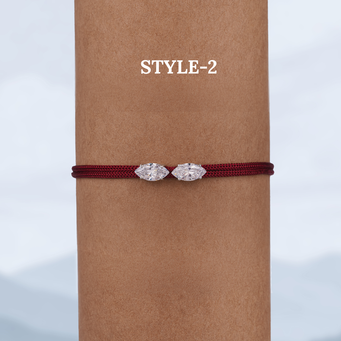 Marquise Round Moissanite Rakhi Bracelet, Sterling Silver, Silk Thread, Raksha Bandhan Gift