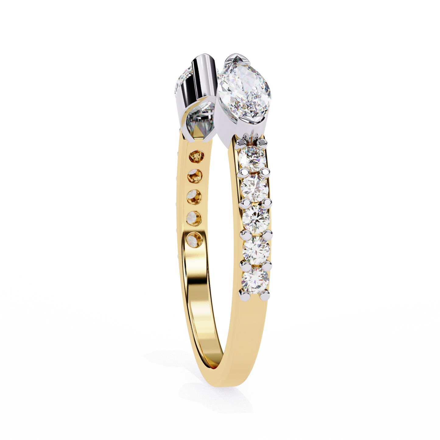 Marquise & Round Lab Diamond Dual Shape Band – 10K 14K 18K Solid Gold – Modern Mixed Cut Ring