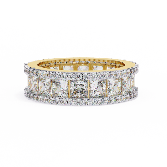 Royal Princess & Round Diamond Band – Wide Cocktail Ring – 10K 14K 18K Solid Gold