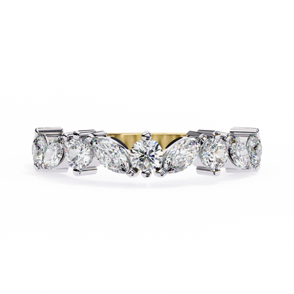 Marquise & Round Lab Diamond Duo Band – Elegant Two Shape Ring – 10K 14K 18K Solid Gold