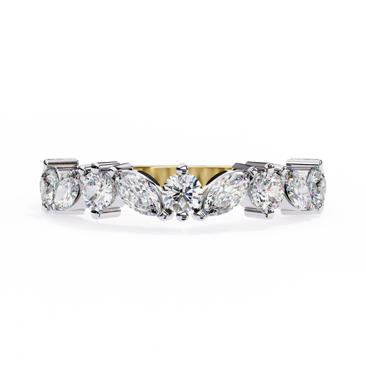Marquise & Round Lab Diamond Duo Band – Elegant Two Shape Ring – 10K 14K 18K Solid Gold