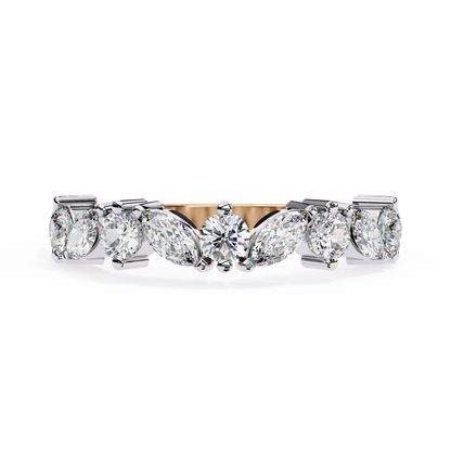 Marquise & Round Lab Diamond Duo Band – Elegant Two Shape Ring – 10K 14K 18K Solid Gold