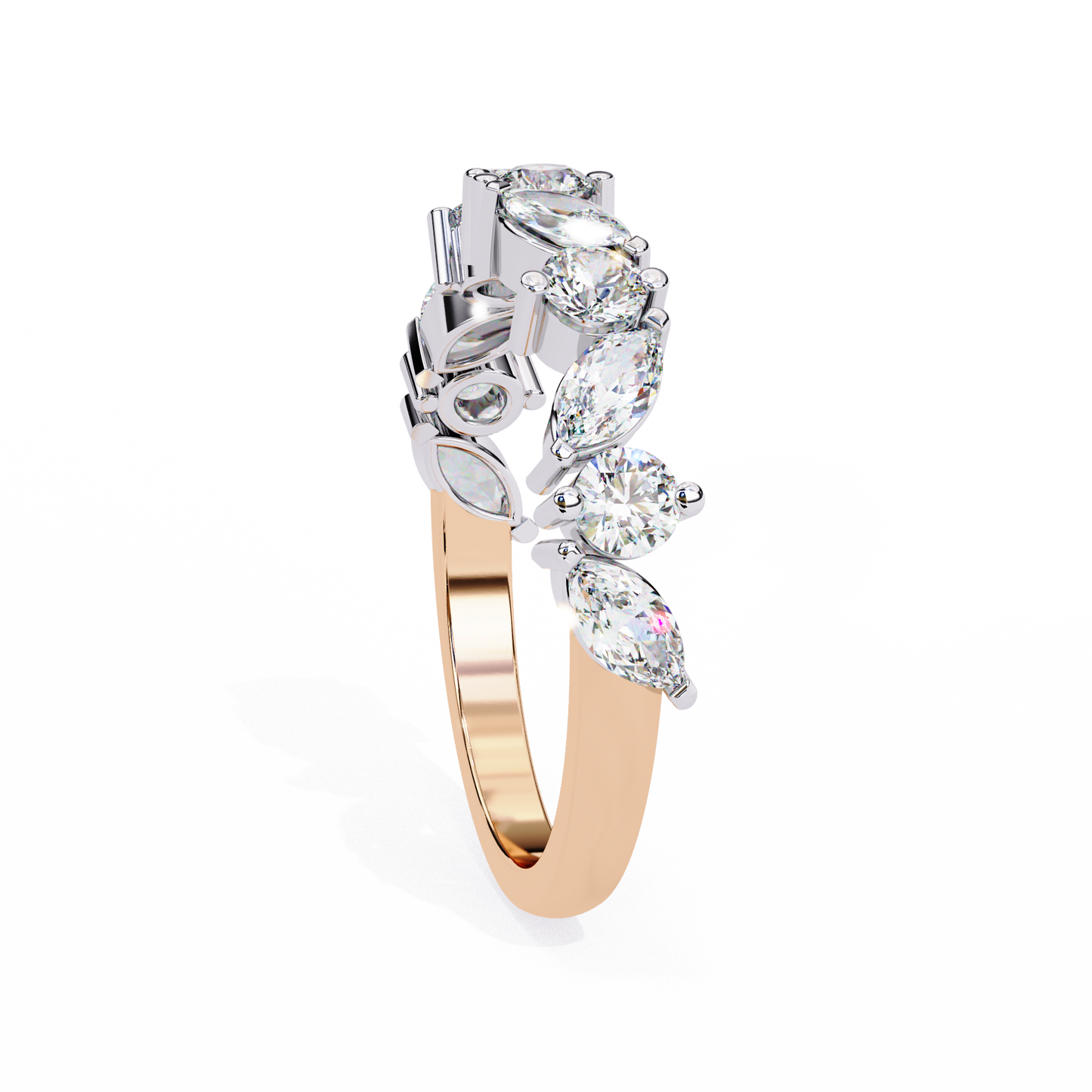 Marquise & Round Lab Diamond Duo Band – Elegant Two Shape Ring – 10K 14K 18K Solid Gold