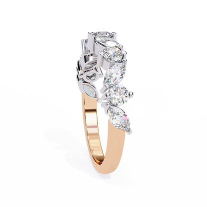 Marquise & Round Lab Diamond Duo Band – Elegant Two Shape Ring – 10K 14K 18K Solid Gold