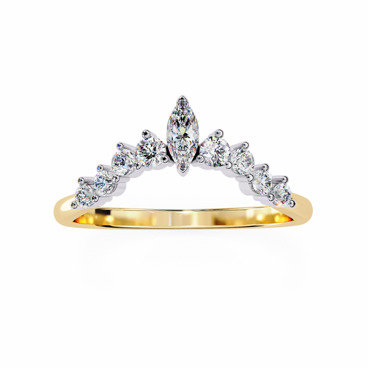 Marquise & Round Lab Diamond Cluster Band – Modern Mixed Shape Ring – 10K 14K 18K Solid Gold