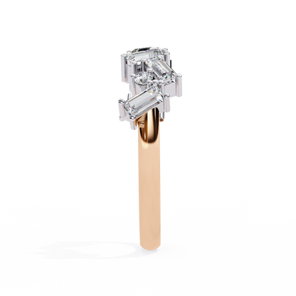 Baguette & Round Lab Diamond Duo Band – Modern Geometric Ring – 10K 14K 18K Solid Gold
