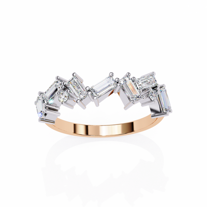 Baguette & Round Lab Diamond Duo Band – Modern Geometric Ring – 10K 14K 18K Solid Gold