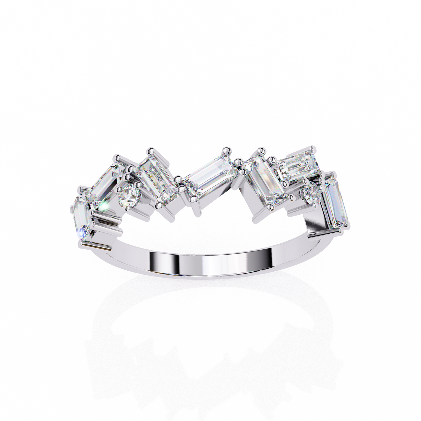 Baguette & Round Lab Diamond Duo Band – Modern Geometric Ring – 10K 14K 18K Solid Gold