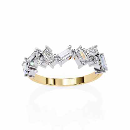Baguette & Round Lab Diamond Duo Band – Modern Geometric Ring – 10K 14K 18K Solid Gold