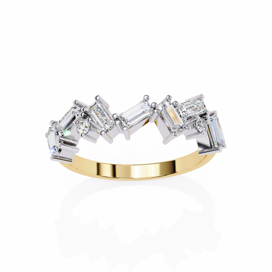 Baguette & Round Lab Diamond Duo Band – Modern Geometric Ring – 10K 14K 18K Solid Gold