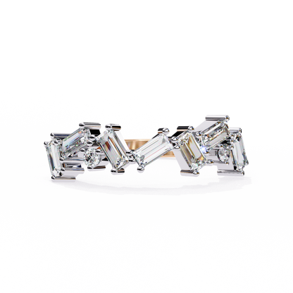 Baguette & Round Lab Diamond Duo Band – Modern Geometric Ring – 10K 14K 18K Solid Gold