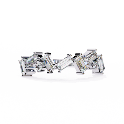 Baguette & Round Lab Diamond Duo Band – Modern Geometric Ring – 10K 14K 18K Solid Gold