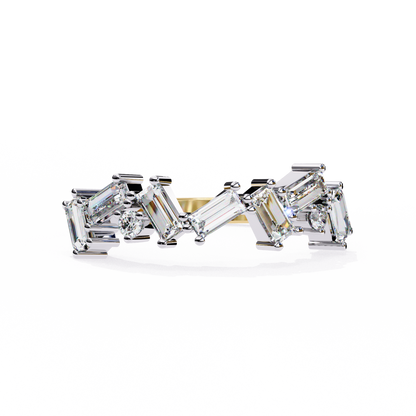 Baguette & Round Lab Diamond Duo Band – Modern Geometric Ring – 10K 14K 18K Solid Gold