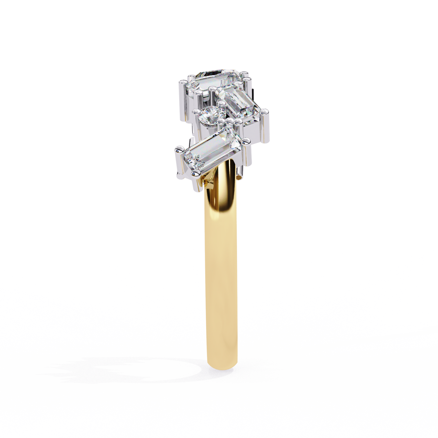 Baguette & Round Lab Diamond Duo Band – Modern Geometric Ring – 10K 14K 18K Solid Gold