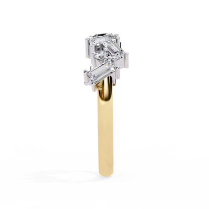Baguette & Round Lab Diamond Duo Band – Modern Geometric Ring – 10K 14K 18K Solid Gold