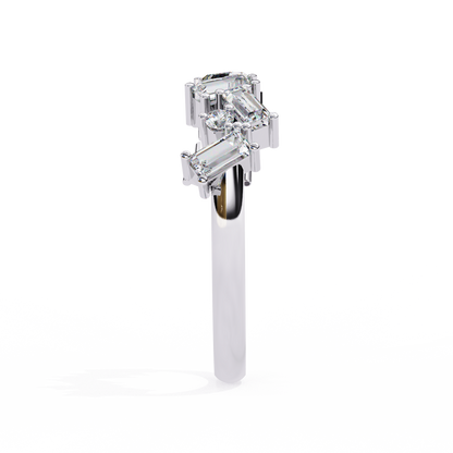 Baguette & Round Lab Diamond Duo Band – Modern Geometric Ring – 10K 14K 18K Solid Gold
