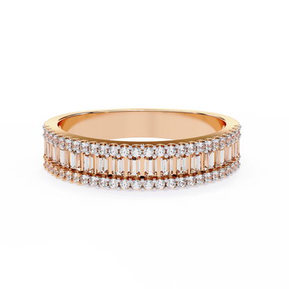 Double Row Lab Diamond Baguette and Round Band – Luxe Statement Ring
