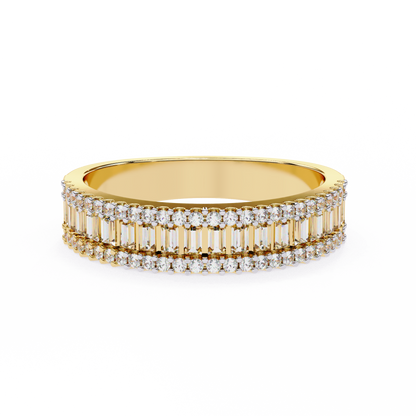 Double Row Lab Diamond Baguette and Round Band – Luxe Statement Ring