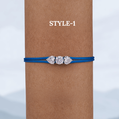 Heart & Round Moissanite Rakhi Bracelet | Sterling Silver Silk Thread Adjustable Raksha Bandhan Gift