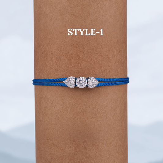 Heart & Round Moissanite Rakhi Bracelet | Sterling Silver Silk Thread Adjustable Raksha Bandhan Gift