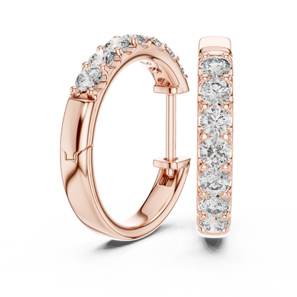 Round Lab Grown Diamond Huggie Hoop Earrings | U-Cut Pavé Setting | 10K, 14K, and 18K Gold