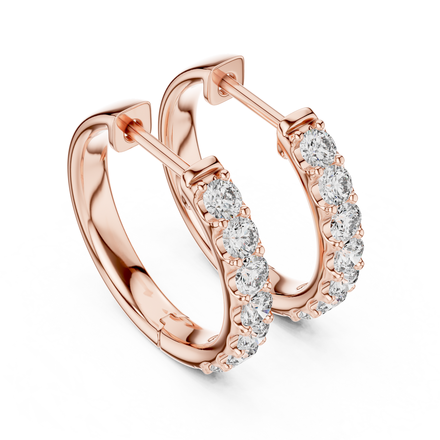 Round Lab Grown Diamond Huggie Hoop Earrings | U-Cut Pavé Setting | 10K, 14K, and 18K Gold