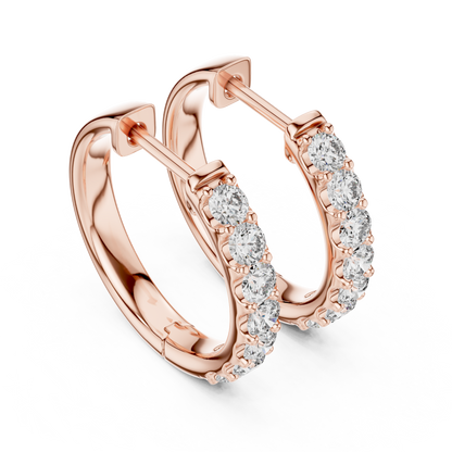 Round Lab Grown Diamond Huggie Hoop Earrings | U-Cut Pavé Setting | 10K, 14K, and 18K Gold