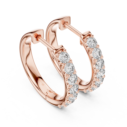 Round Lab Grown Diamond Huggie Hoop Earrings | U-Cut Pavé Setting | 10K, 14K, and 18K Gold