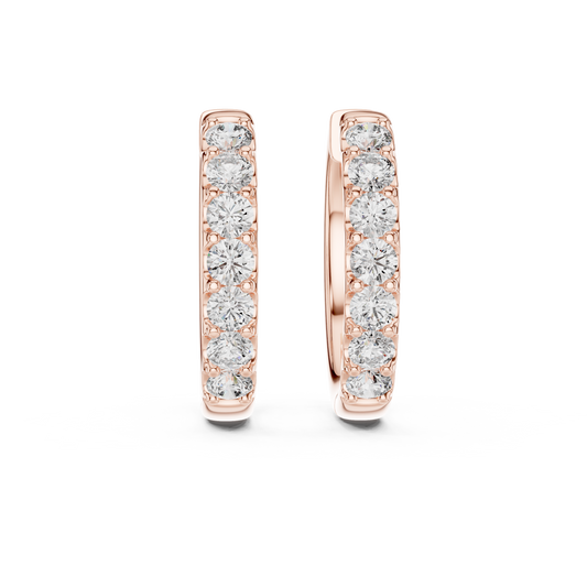 Round Lab Grown Diamond Huggie Hoop Earrings | U-Cut Pavé Setting | 10K, 14K, and 18K Gold