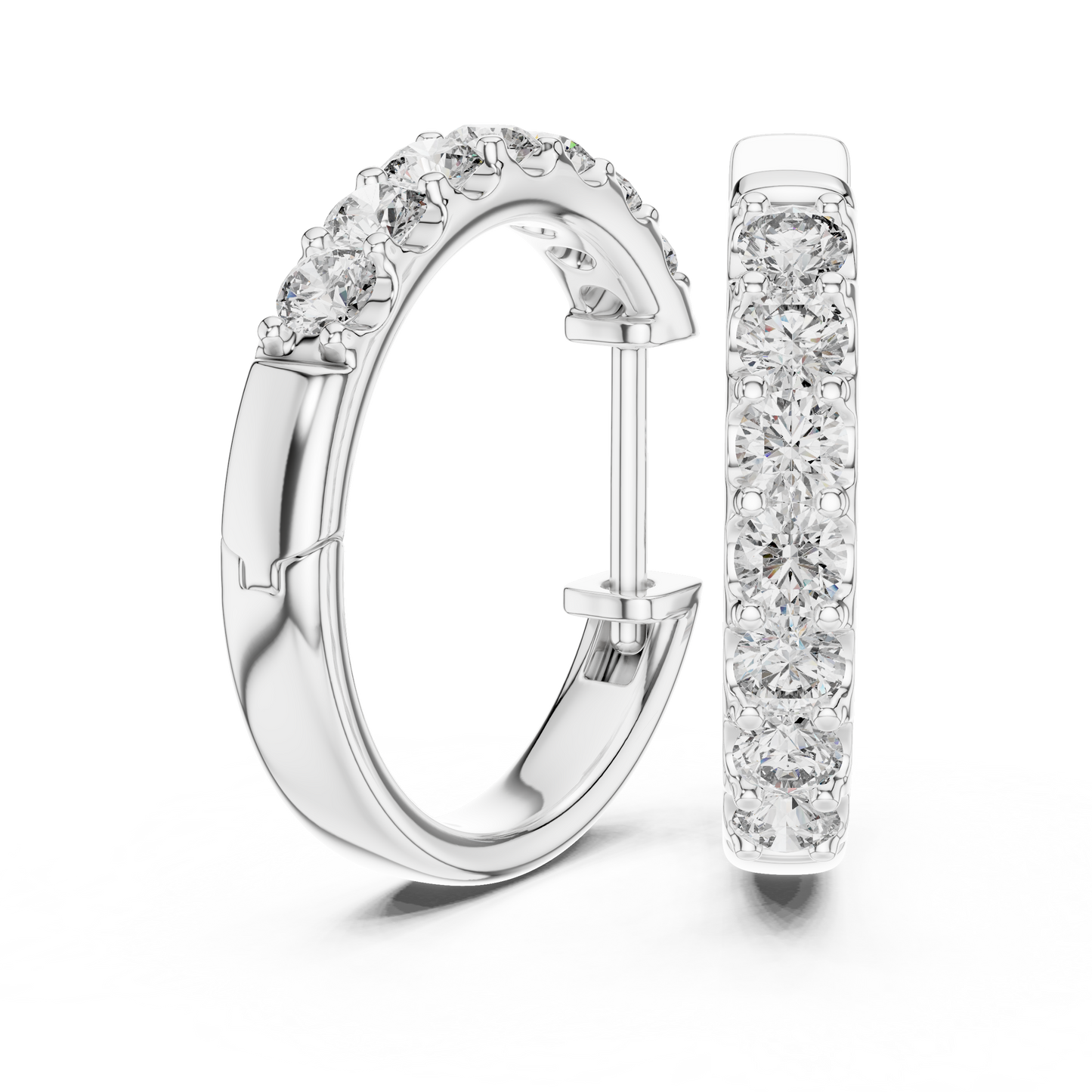 Round Lab Grown Diamond Huggie Hoop Earrings | U-Cut Pavé Setting | 10K, 14K, and 18K Gold