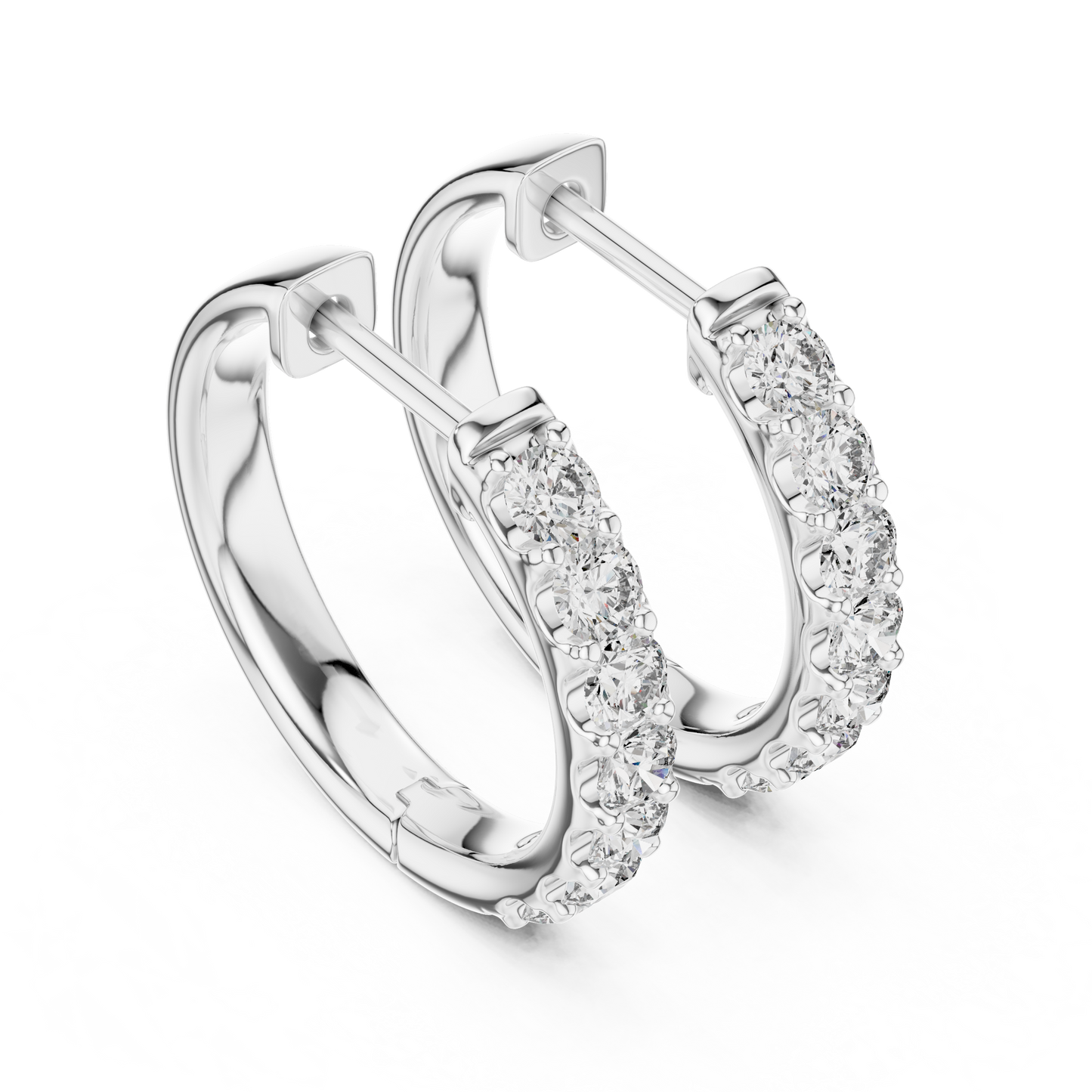 Round Lab Grown Diamond Huggie Hoop Earrings | U-Cut Pavé Setting | 10K, 14K, and 18K Gold