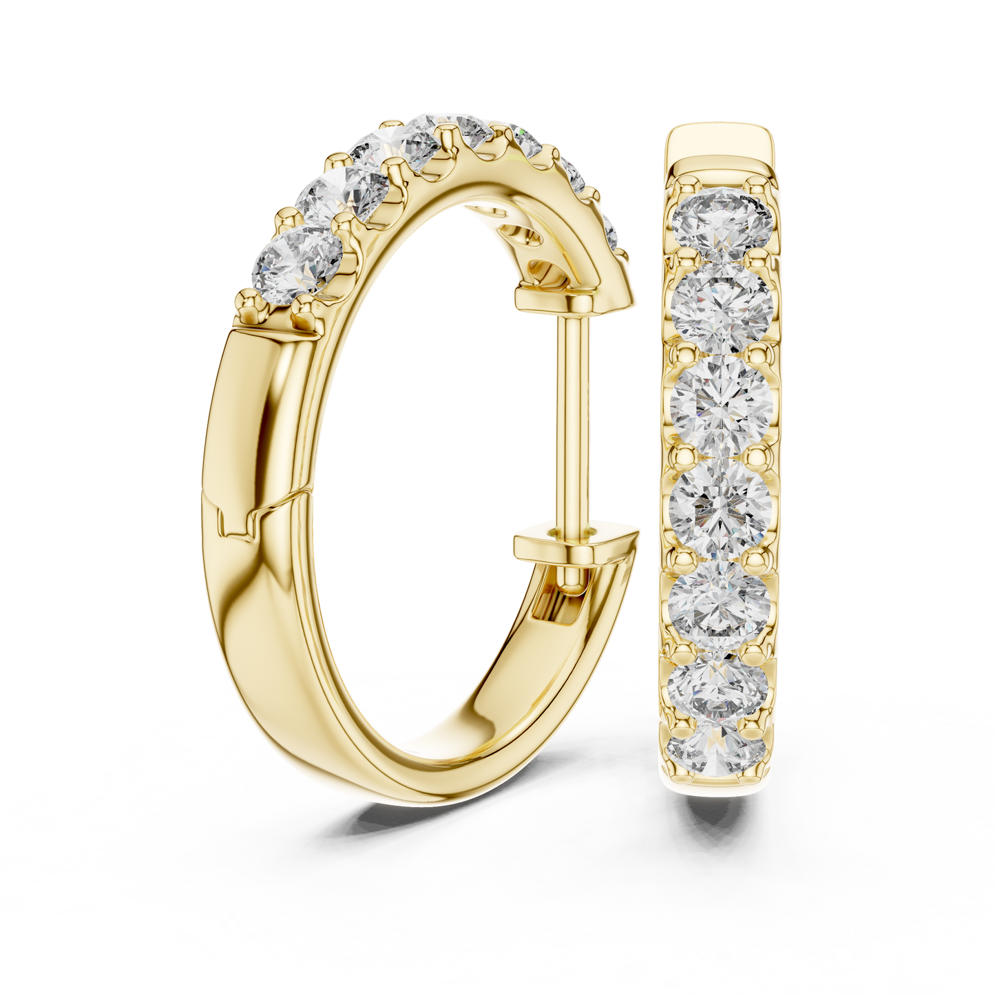Round Lab Grown Diamond Huggie Hoop Earrings | U-Cut Pavé Setting | 10K, 14K, and 18K Gold