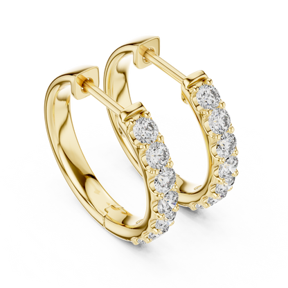Round Lab Grown Diamond Huggie Hoop Earrings | U-Cut Pavé Setting | 10K, 14K, and 18K Gold