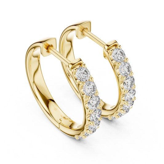 Round Lab Grown Diamond Huggie Hoop Earrings | U-Cut Pavé Setting | 10K, 14K, and 18K Gold