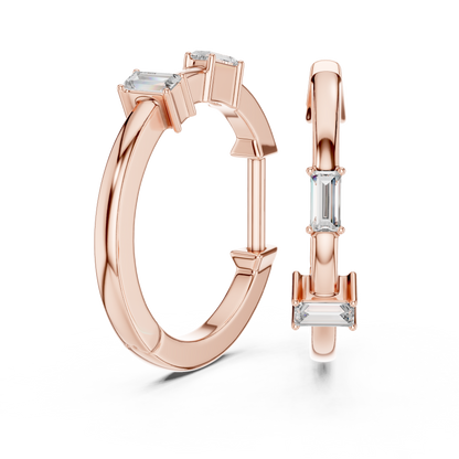 Baguette Lab Grown Diamond Huggie Hoops | Minimalist Geometric Earrings | 10K, 14K, and 18K Gold