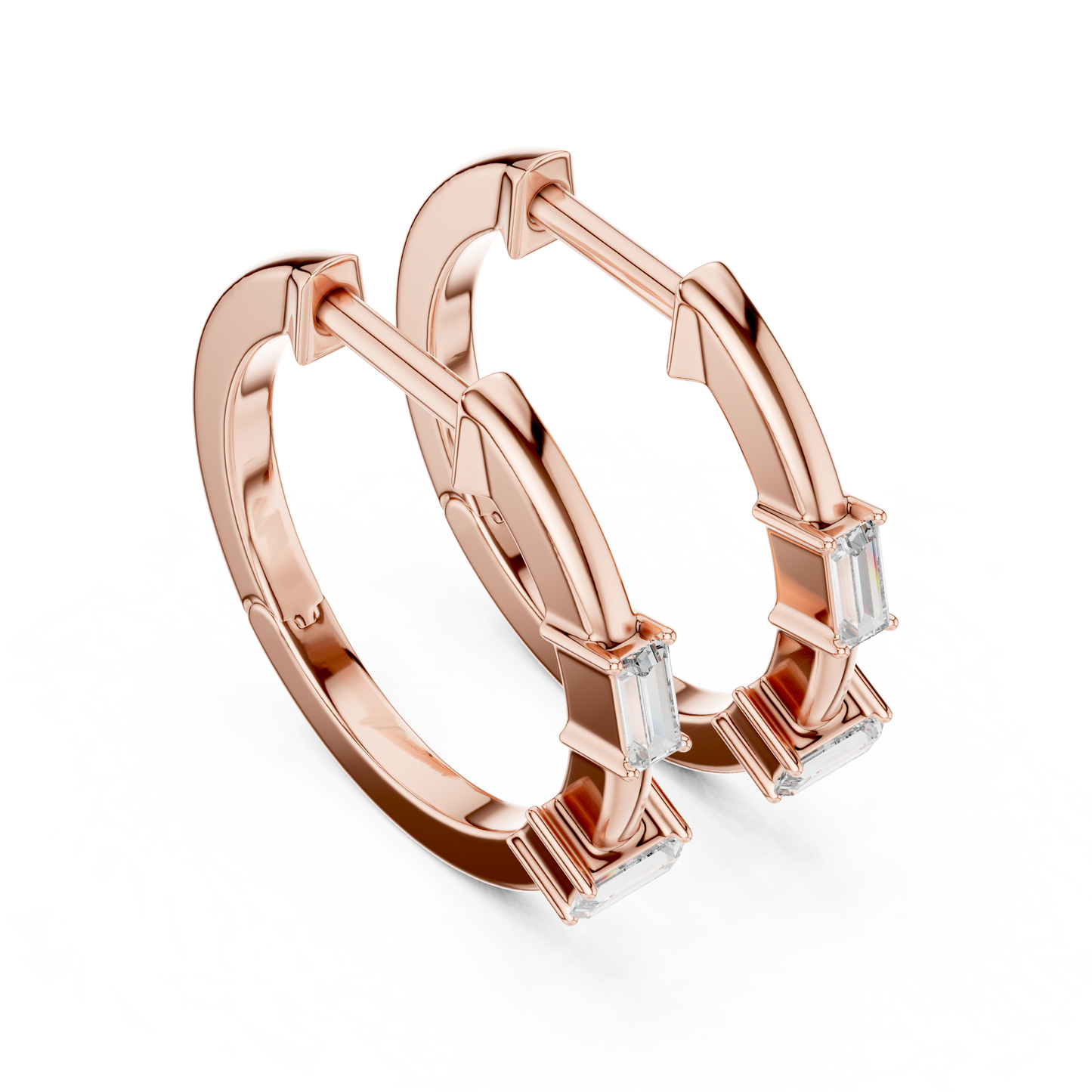 Baguette Lab Grown Diamond Huggie Hoops | Minimalist Geometric Earrings | 10K, 14K, and 18K Gold