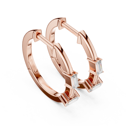Baguette Lab Grown Diamond Huggie Hoops | Minimalist Geometric Earrings | 10K, 14K, and 18K Gold