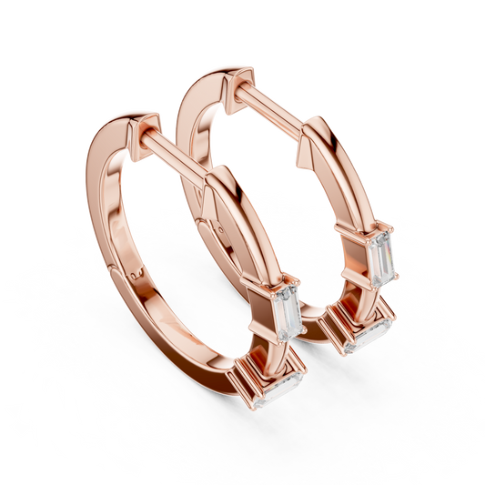 Baguette Lab Grown Diamond Huggie Hoops | Minimalist Geometric Earrings | 10K, 14K, and 18K Gold