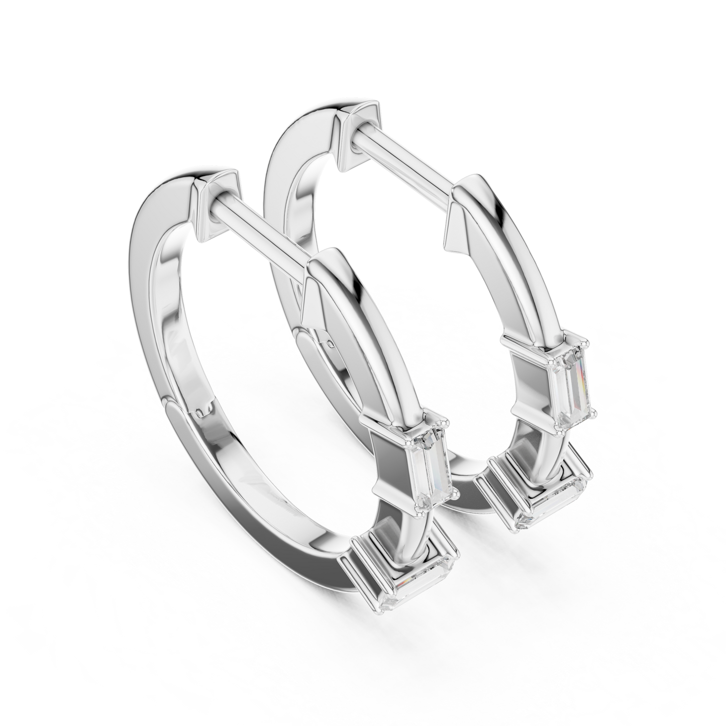 Baguette Lab Grown Diamond Huggie Hoops | Minimalist Geometric Earrings | 10K, 14K, and 18K Gold