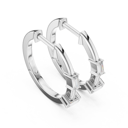 Baguette Lab Grown Diamond Huggie Hoops | Minimalist Geometric Earrings | 10K, 14K, and 18K Gold