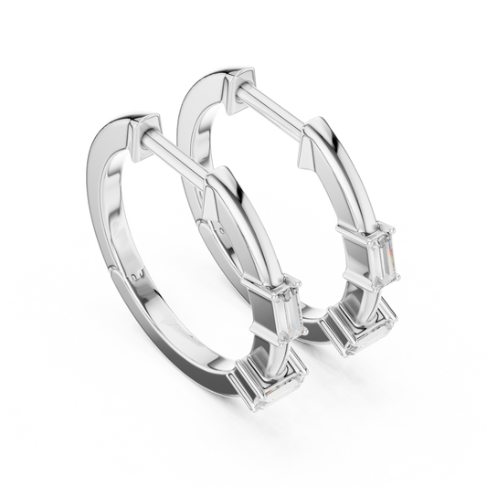 Baguette Lab Grown Diamond Huggie Hoops | Minimalist Geometric Earrings | 10K, 14K, and 18K Gold