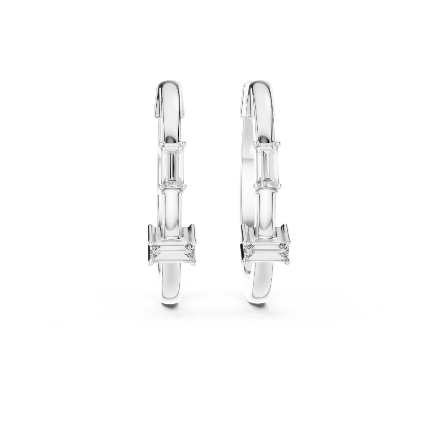 Baguette Lab Grown Diamond Huggie Hoops | Minimalist Geometric Earrings | 10K, 14K, and 18K Gold