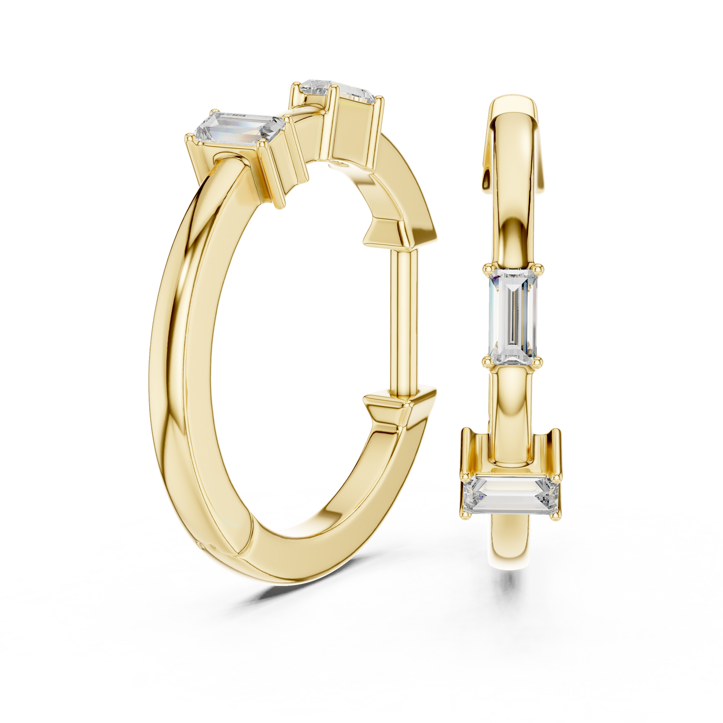 Baguette Lab Grown Diamond Huggie Hoops | Minimalist Geometric Earrings | 10K, 14K, and 18K Gold