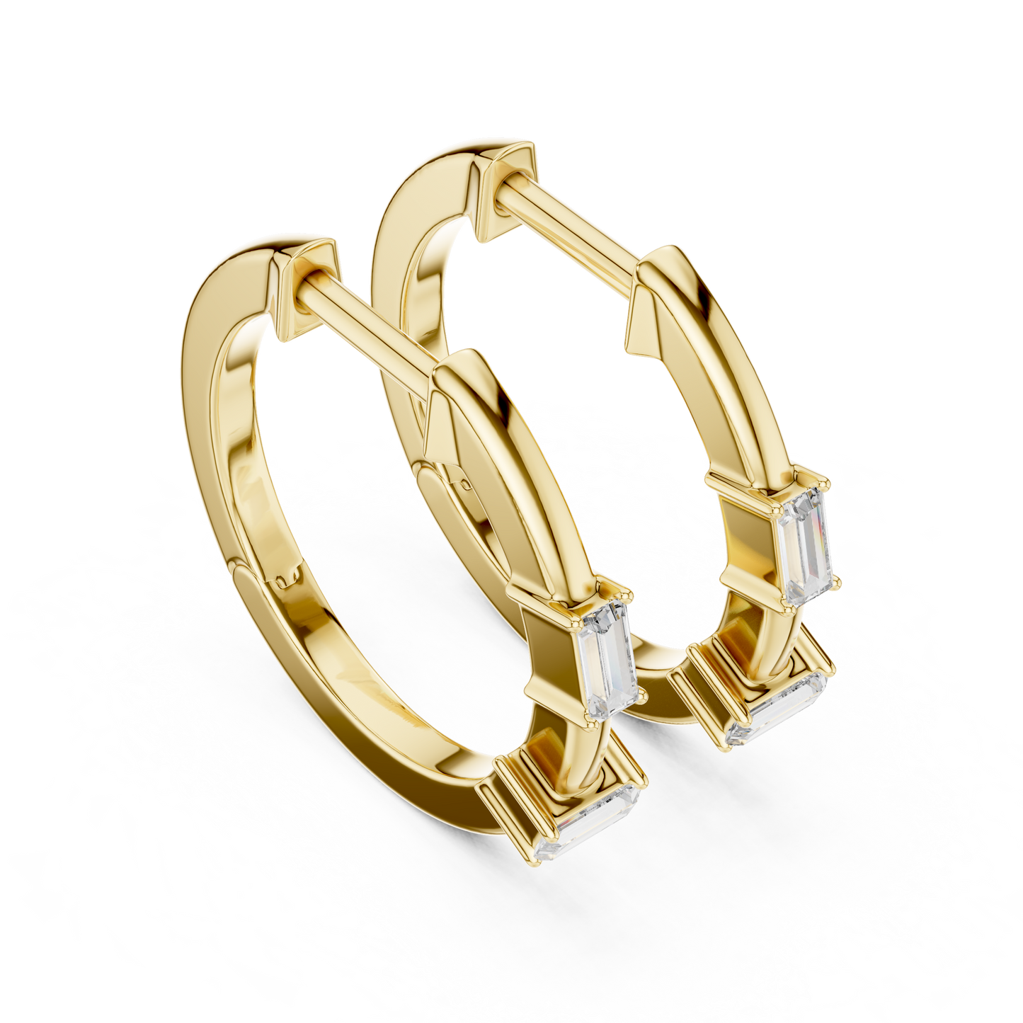 Baguette Lab Grown Diamond Huggie Hoops | Minimalist Geometric Earrings | 10K, 14K, and 18K Gold