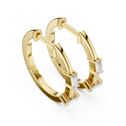 Baguette Lab Grown Diamond Huggie Hoops | Minimalist Geometric Earrings | 10K, 14K, and 18K Gold