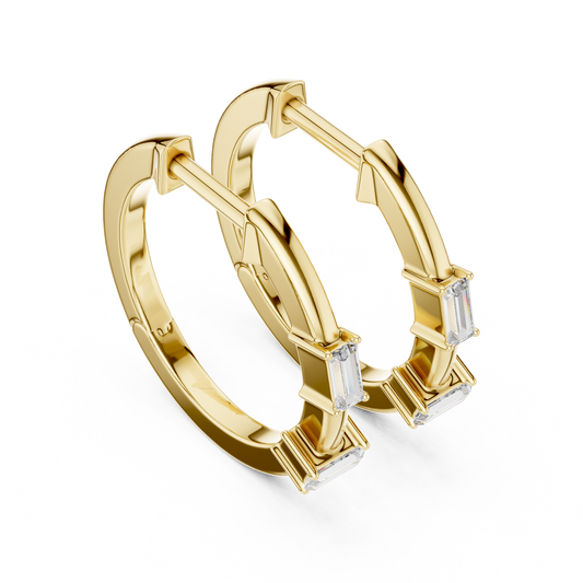 Baguette Lab Grown Diamond Huggie Hoops | Minimalist Geometric Earrings | 10K, 14K, and 18K Gold