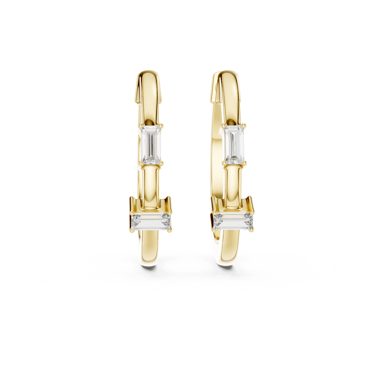 Baguette Lab Grown Diamond Huggie Hoops | Minimalist Geometric Earrings | 10K, 14K, and 18K Gold