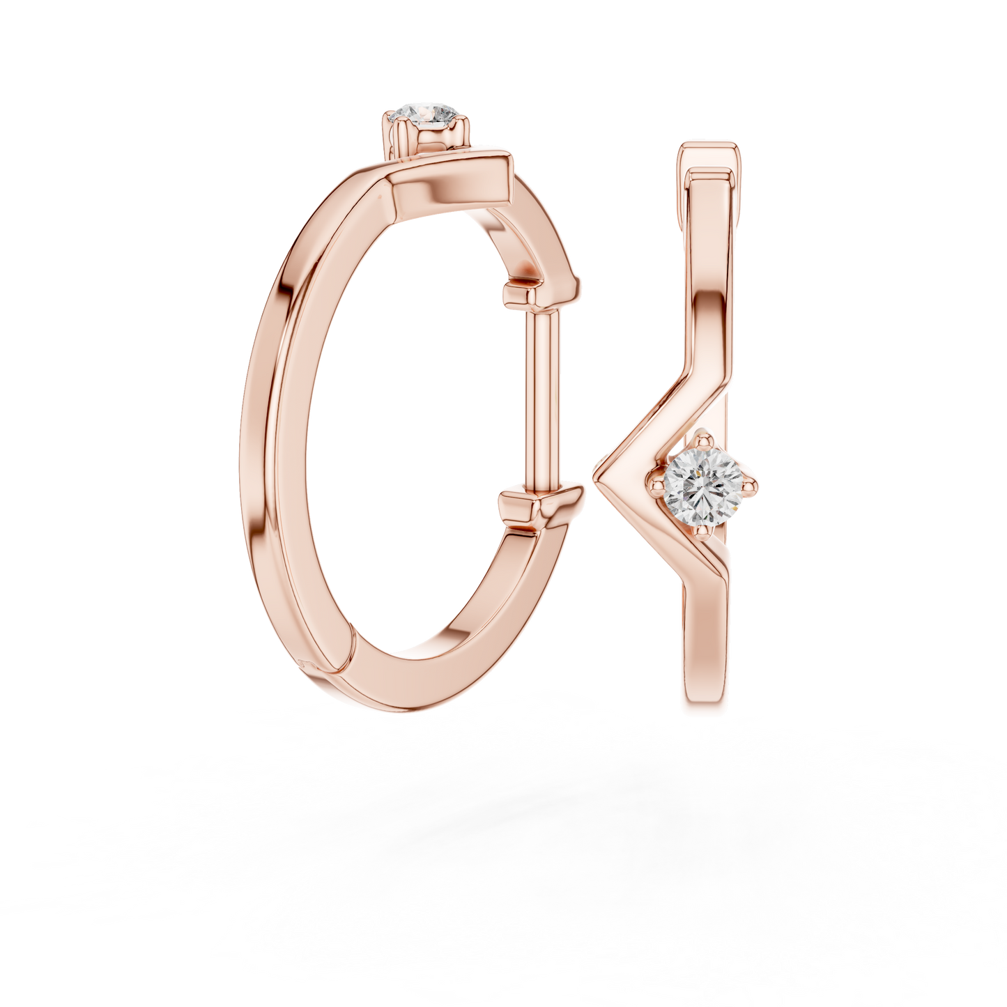 Round Lab Grown Diamond Chevron Huggie Hoops | V-Shape Wishbone Earrings | 10K, 14K, and 18K Gold
