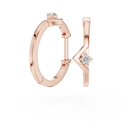 Round Lab Grown Diamond Chevron Huggie Hoops | V-Shape Wishbone Earrings | 10K, 14K, and 18K Gold