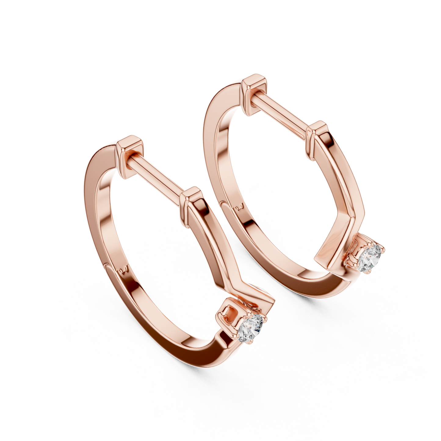 Round Lab Grown Diamond Chevron Huggie Hoops | V-Shape Wishbone Earrings | 10K, 14K, and 18K Gold